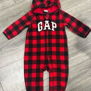 GAP Red and Black Checkered Baby Onesie